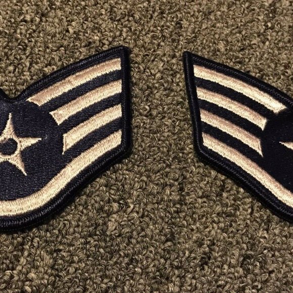 NEW 1 PAIRED SEW ON USAF Air Force Rank Patch STAFF SERGEANT E-5 BLUE FEMALE 3x2 - Picture 1 of 5